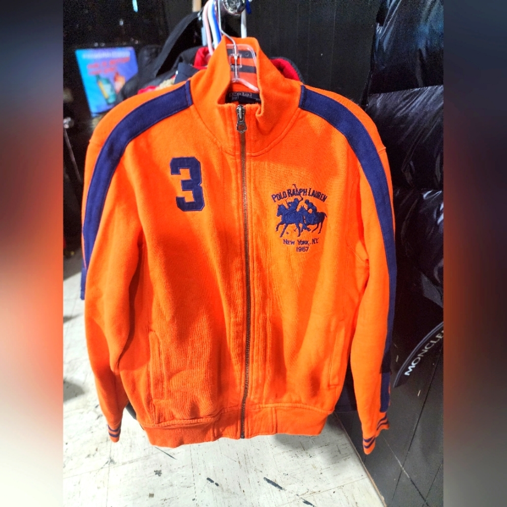 Polo by Ralph Lauren Orange and Blue Varsity Bomber Jacket